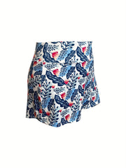  Leaf Print Ruched Split Mini Skirt for Women High Stretch