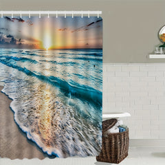 Dawn Sea Wave Shower Curtain & Mat Set
