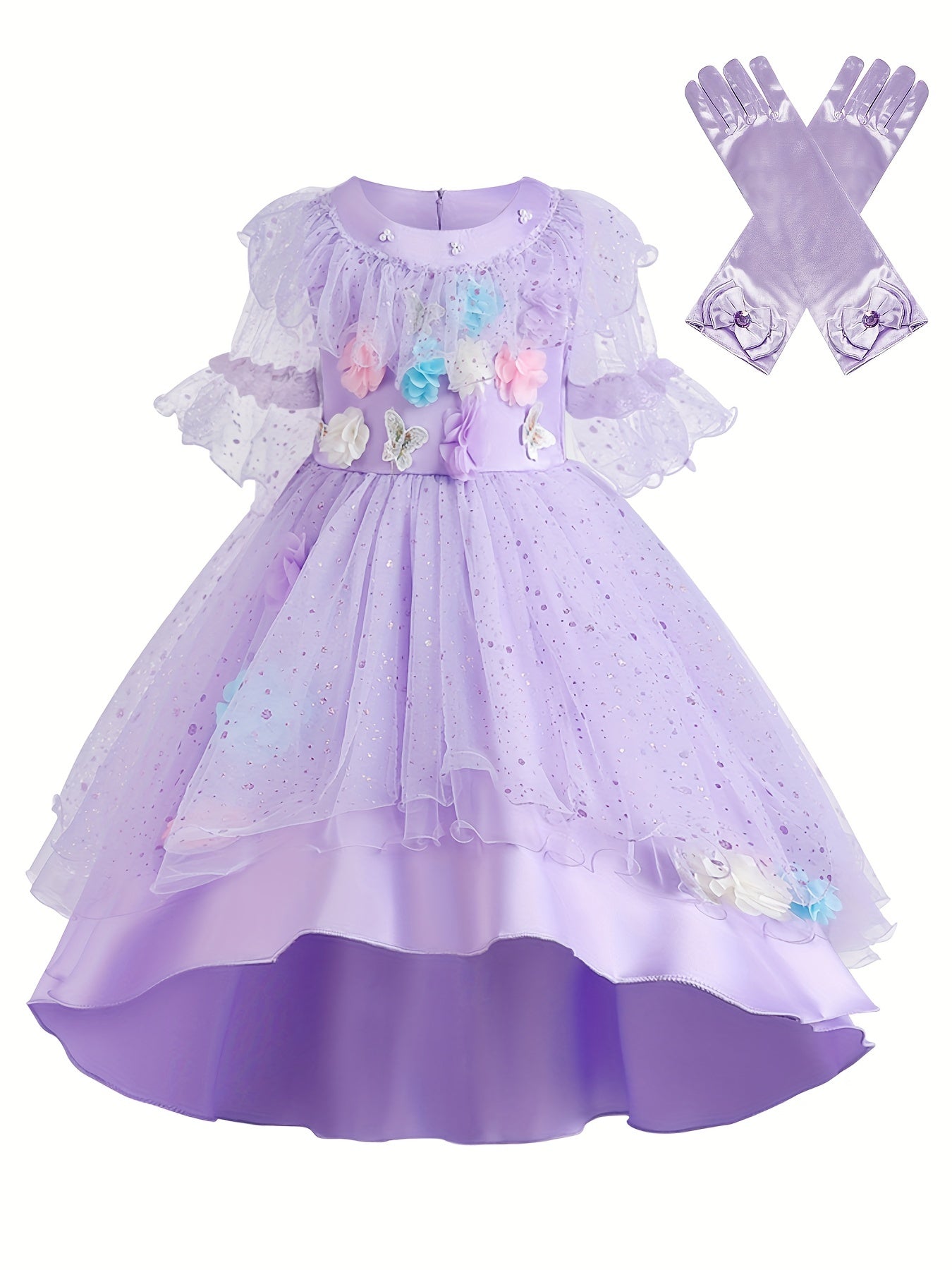 Girls Flower Long Sleeve Princess Dress