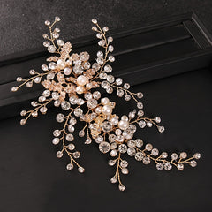 Golden Faux Pearl Bridal Comb Floral Wedding Crystal Rhinestone Comb