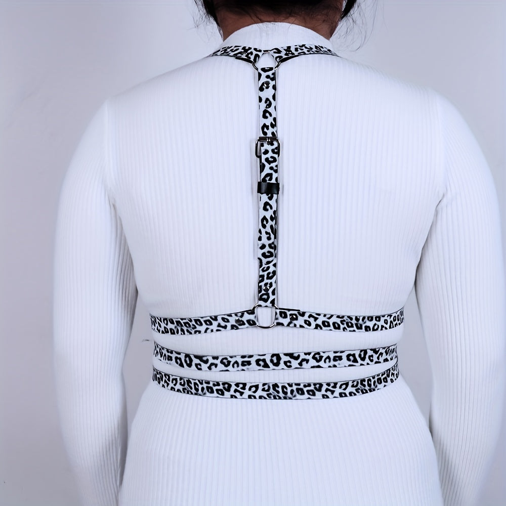  Leopard Print Harness Belt Layer PU Leather Adjustable Waistband