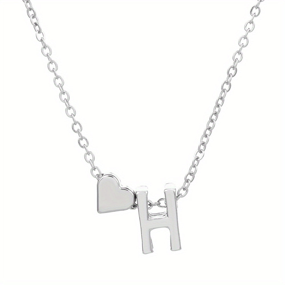 Silver Love 26 Letter Necklace With Heart Pendant Clavicle Chain