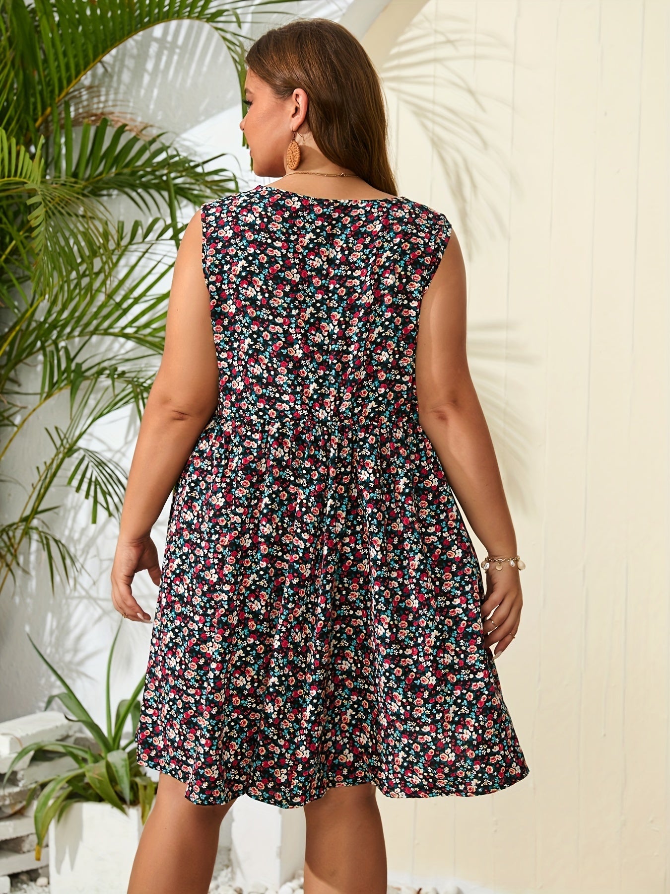  Vacay Dress Women's Plus Floral Print Mini Tank Dress