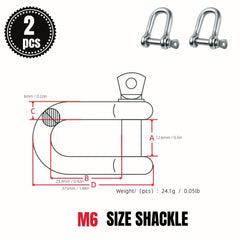 4pcs Stainless Steel 304 D Shackle Chains Wirerope Lifting