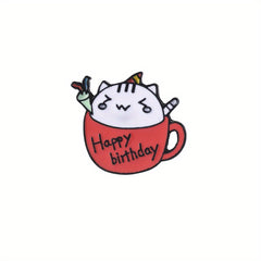 Cat & Coffee Cup Brooch Cat Badge Collar Pin for Men