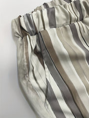  Stripe Print Drawstring High Rise Straight Leg Trousers
