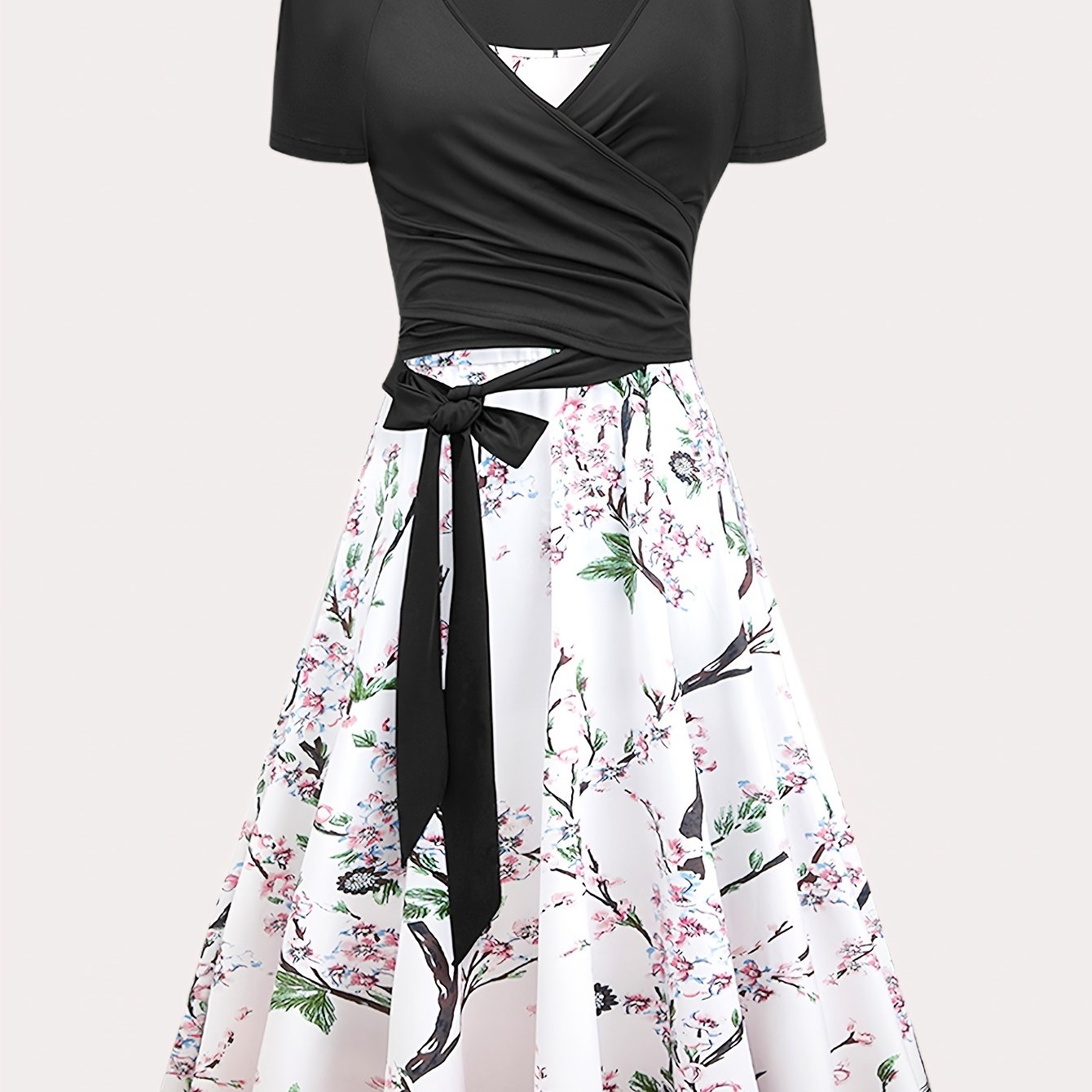  Wrap Knot Top & Floral Cami Dress Two Piece Set