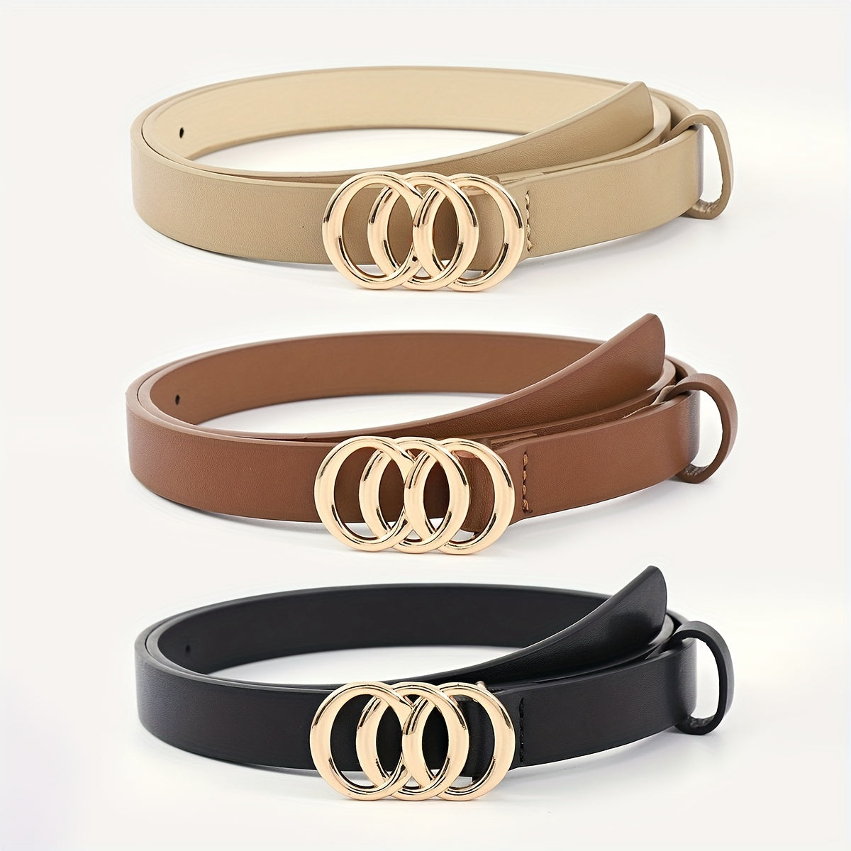 3pcs Set Stylish Solid PU Belt for Women