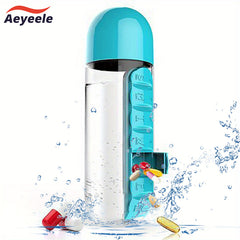Aeyeele 20oz Water Bottle with Pill Box for Medicine Vitamins Tea Candies