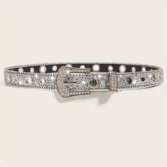 Glitter Rhinestone Belt Eyelet Pin Buckle PU Leather Belt