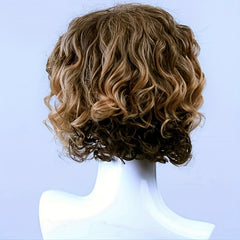 Men's Short Curly Wig Brown Blonde Gradient High Temperature Silk