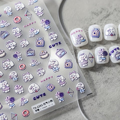 5D Embossed Dog Nail Stickers Self Adhesive Animal Nail Decals Pink