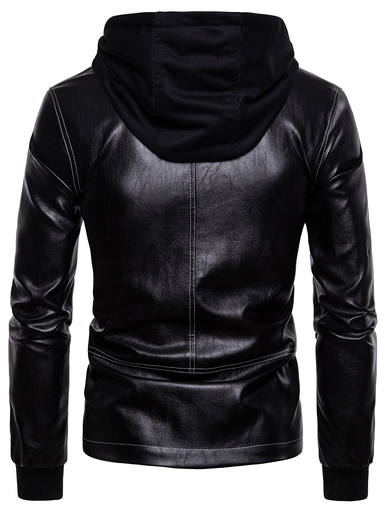 Men's Slim Fit Casual Leather Jacket with Hood