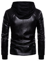 Men's Slim Fit Casual Leather Jacket with Hood