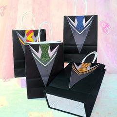4pcs Men's Tie Theme Gift Bag Set with Wrapping Paper & Bows