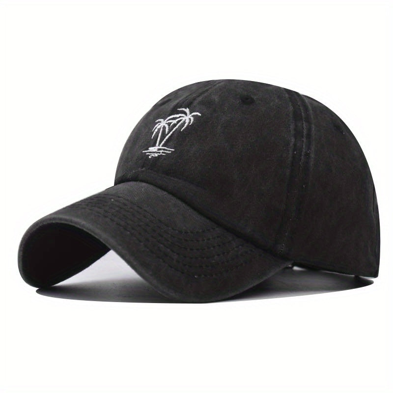 Coconut Tree Cotton Embroidered Baseball Cap Washed Distressed Summer