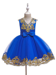 Girls Sequin Embroidery Mesh Princess Dress for Piano Performance Wedding