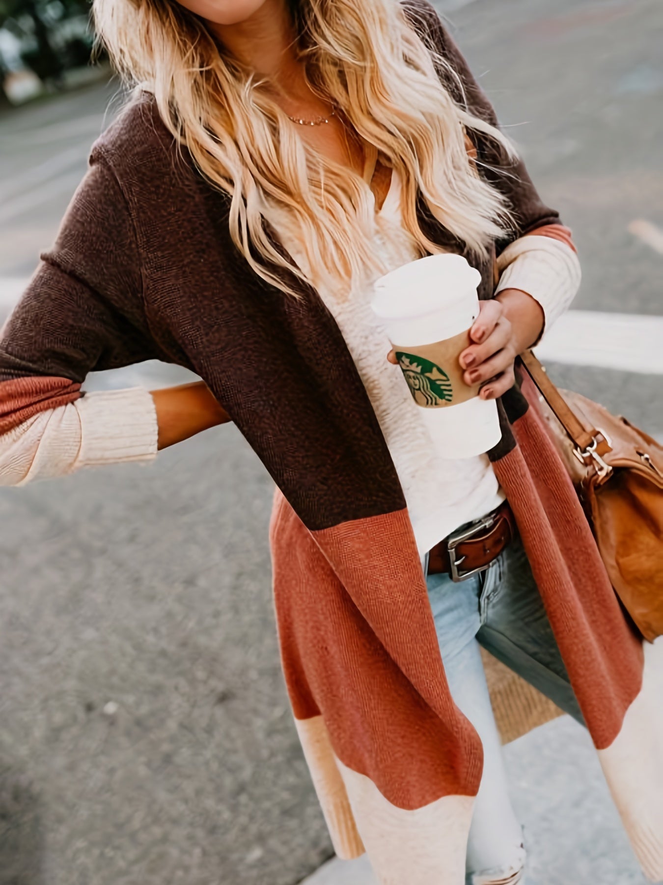  Colorblock Long Sleeve Cardigan
