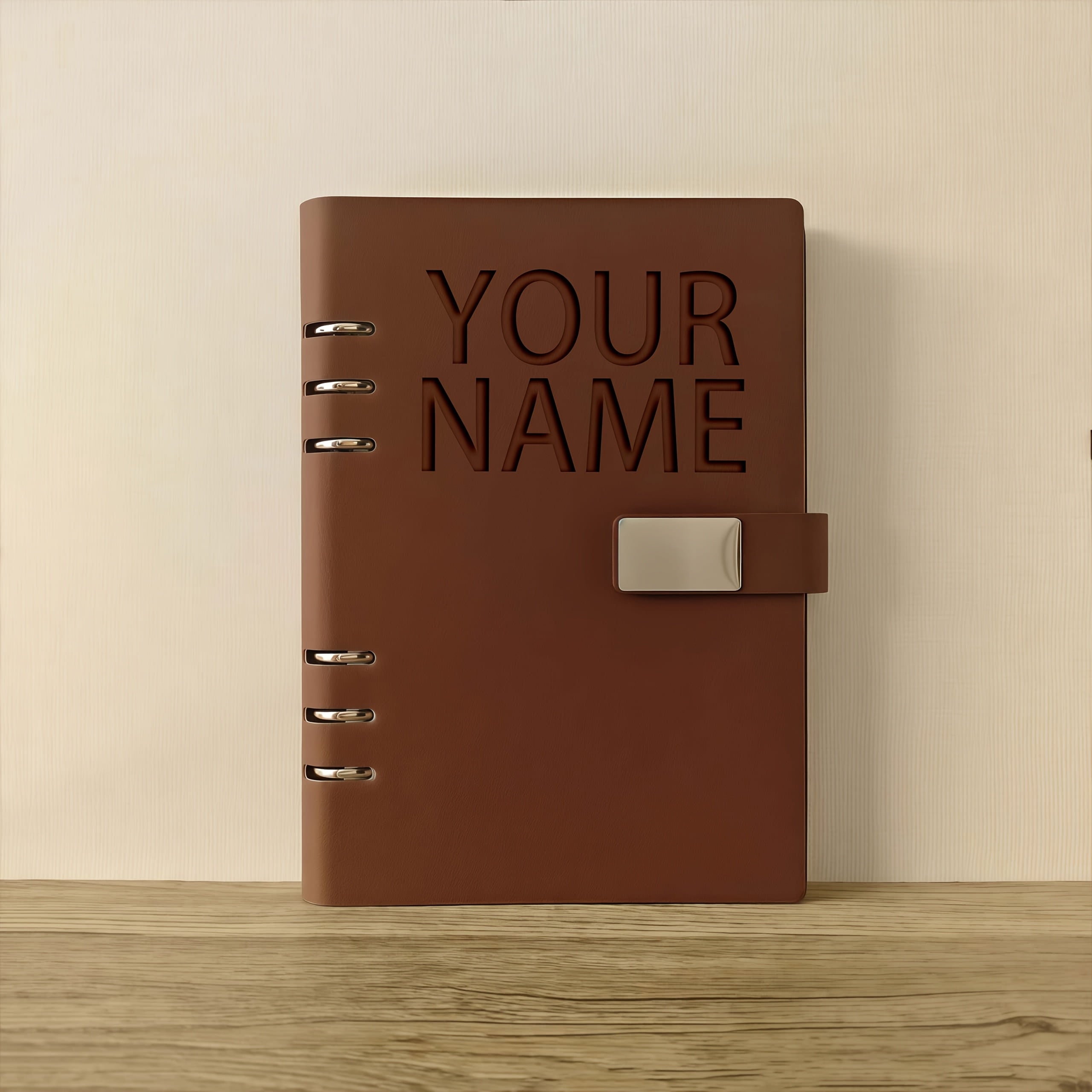 Personalized A5 PU Leather Notebook Embossed Name Glossy Finish 5 Colors