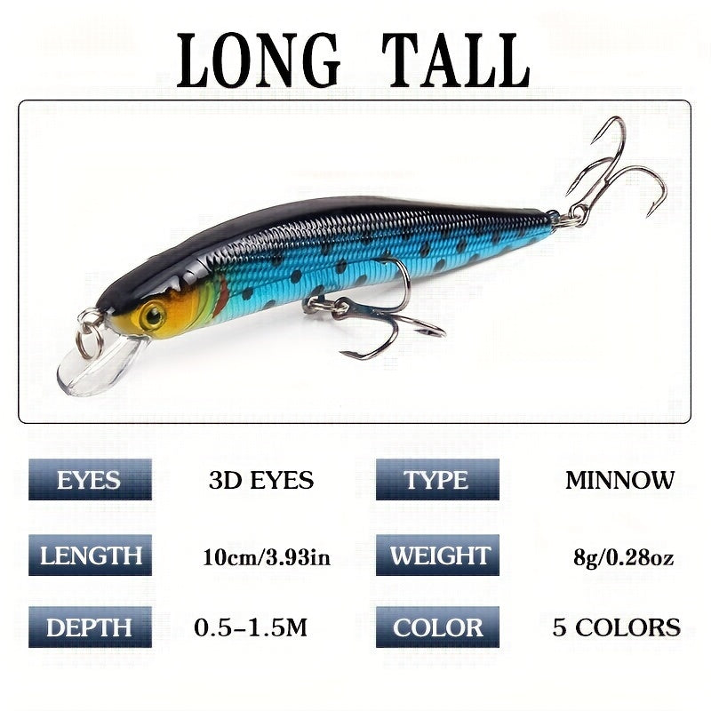 5pcs Minnow Wobblers Lure 3D Eyes Hard Plastic Lures Crankbait Fishing Tackle