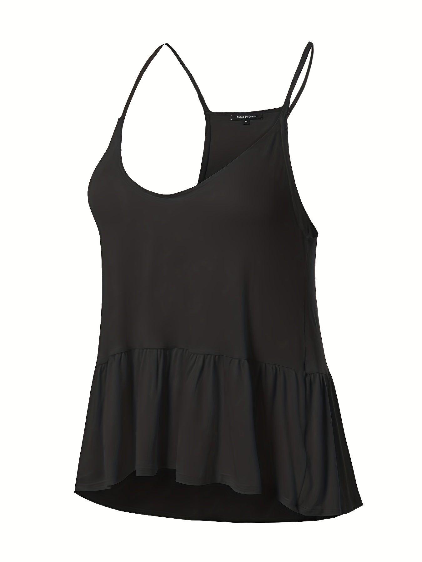  Casual Cami Top Women's Plus Solid Round Neck Ruffle Trim Tank Top