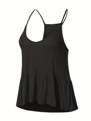  Casual Cami Top Women's Plus Solid Round Neck Ruffle Trim Tank Top