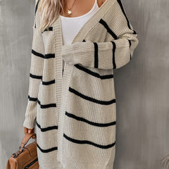 Striped Open Front Drop Shoulder Cardigan Casual Long Sleeve Cardigan