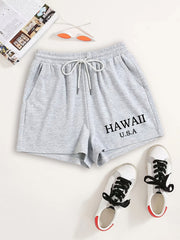 Y2K Letter Print Elastic Drawstring Shorts