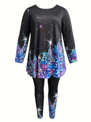  Glitter Starry Print Tee & Leggings Set