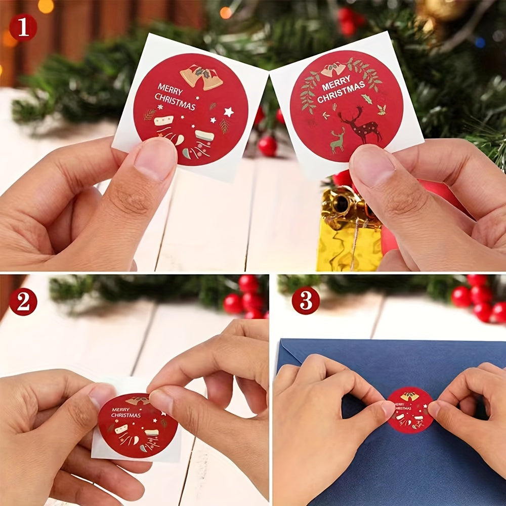 500 Christmas Stickers Roll Happy Holiday Cartoon Self-adhesive