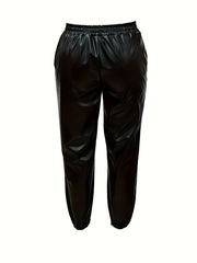  PU Leather High Rise Joggers With Pockets