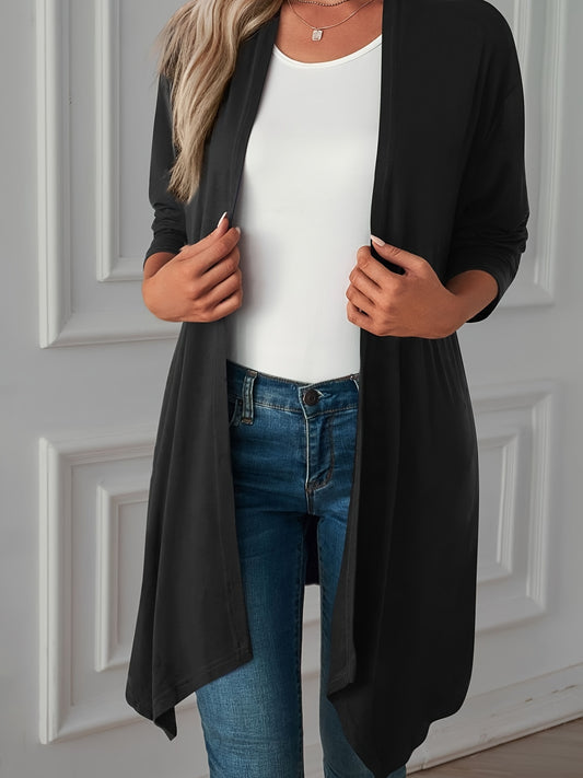  Solid Long Sleeve Open Front Cardigan