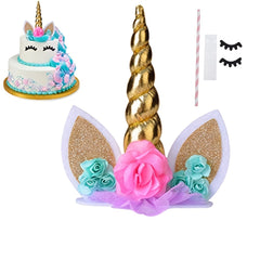 Unicorn Cake Topper Eyelashes Golden Horn for Party Baby Shower Wedding