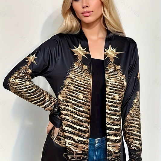  Tree Print Long Sleeve Cardigan