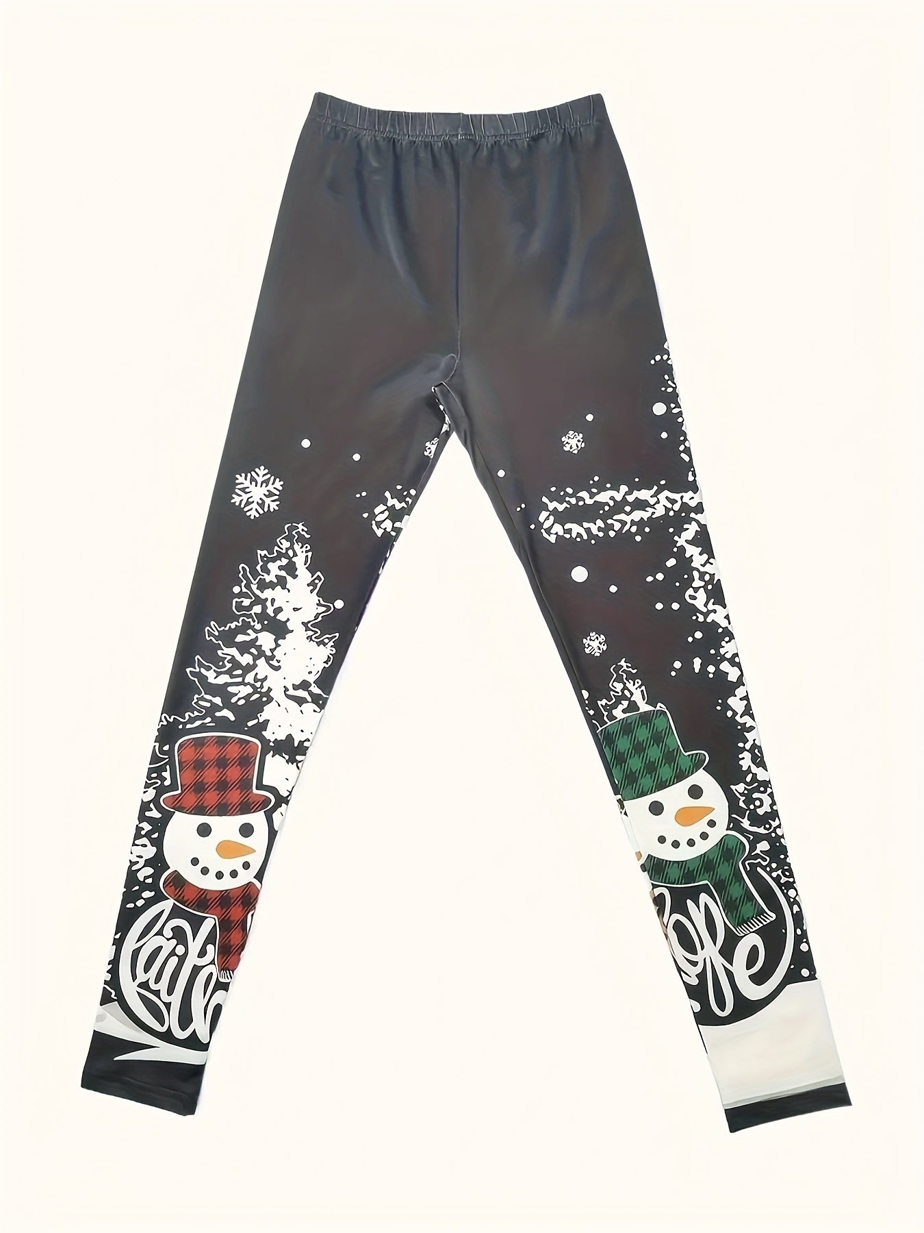  Christmas Leggings Snowman Print High Rise Stretch Leggings