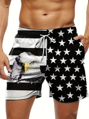 Men's Stripes Pattern Shorts With Pockets Elastic Waist Drawstring