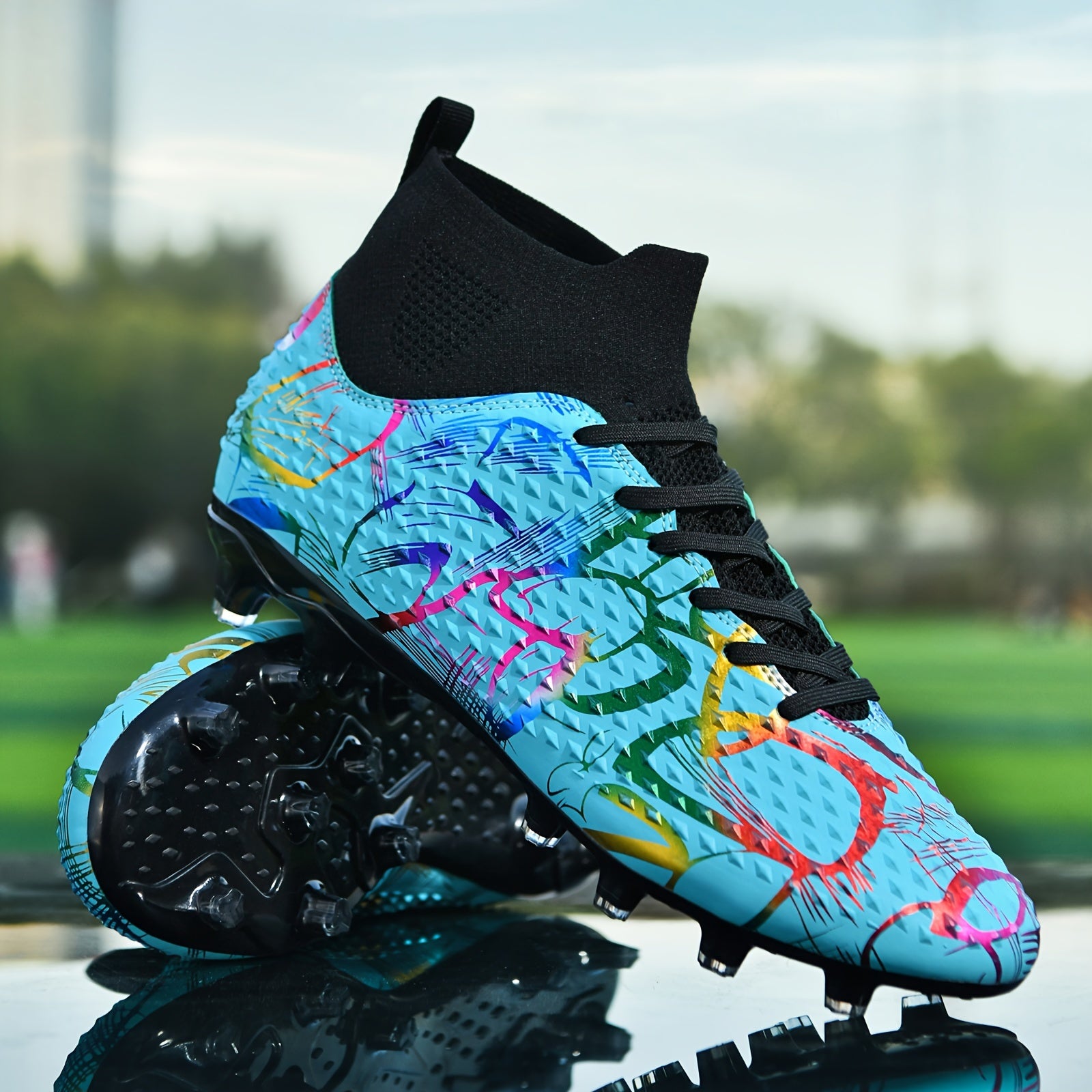Boys High Top Non Slip Football Cleat With Spikes Outdoor Soccer Shoes
