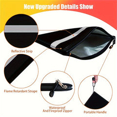 Fireproof Document Bag 34x25 Waterproof Holder Zipper Reflective Strip