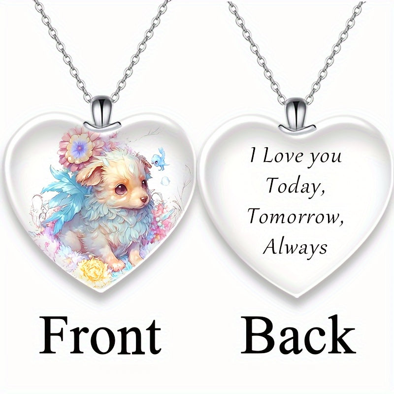 Puppy Crystal Pendant Necklace for Women Girls Children