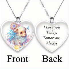 Puppy Crystal Pendant Necklace for Women Girls Children