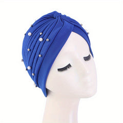 Faux Pearl Decor Turban Pleated Chemo Cap Hat