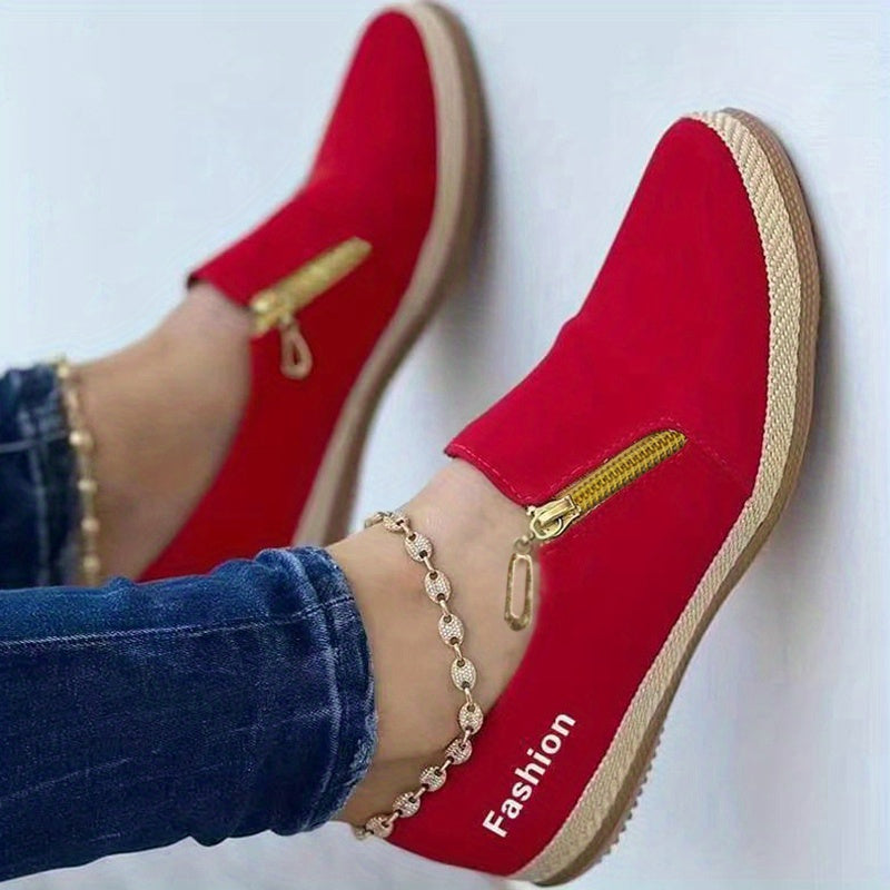 Solid Side Zipper Flat Casual Sneakers Slip On Pump Running Shoes