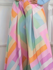  Colorblock Geometric Print High Rise Button Fly Flare Leg Pants