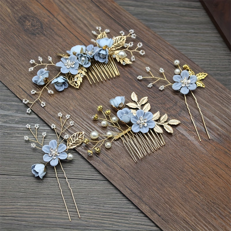 4pcs Flowers Hair Combs Bridal Head Accessories Decoration