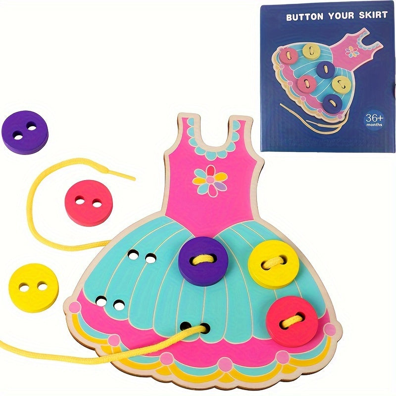 BEYTOON Wooden Skirt Threading Board Educational Toy