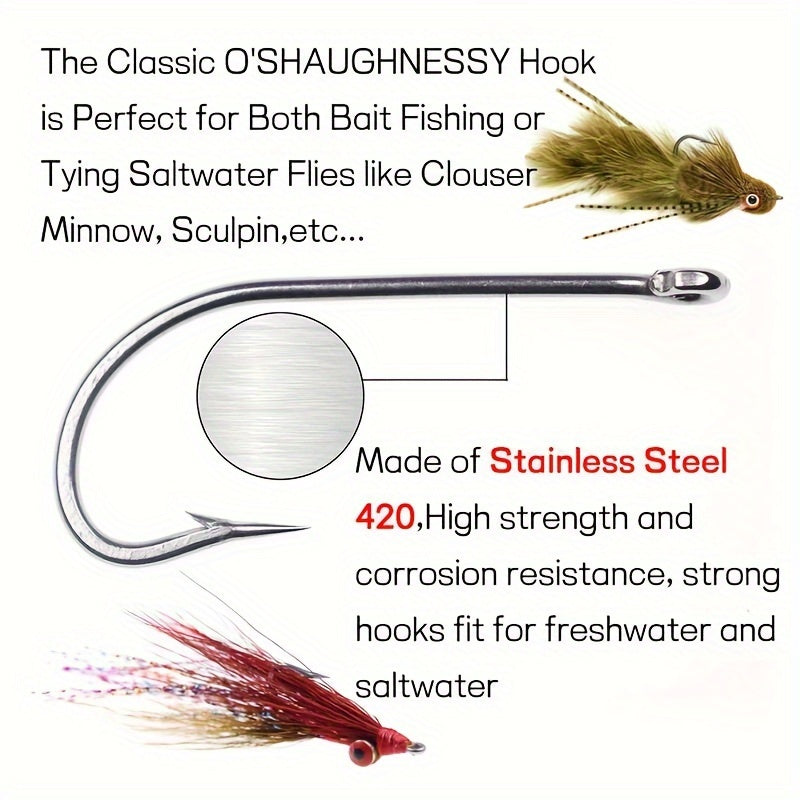50pcs Stainless Steel Fishing Hooks Long Shank For Freshwater & Seawater