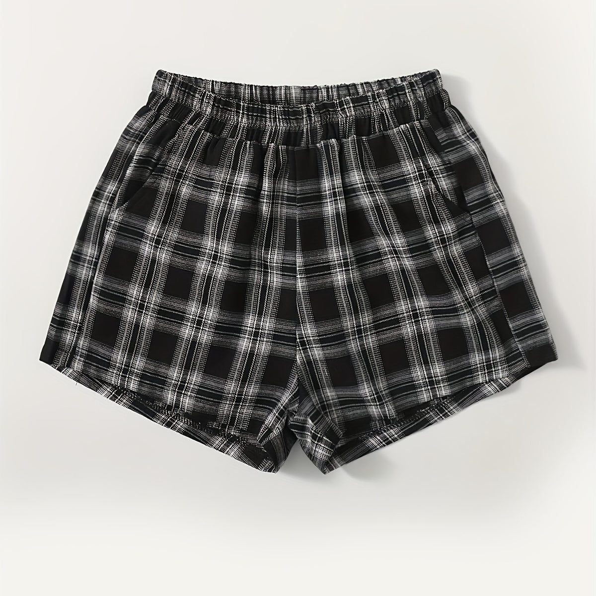 Women's Plus Plaid Print Elastic Everyday Shorts