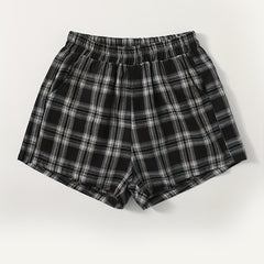 Women's Plus Plaid Print Elastic Everyday Shorts