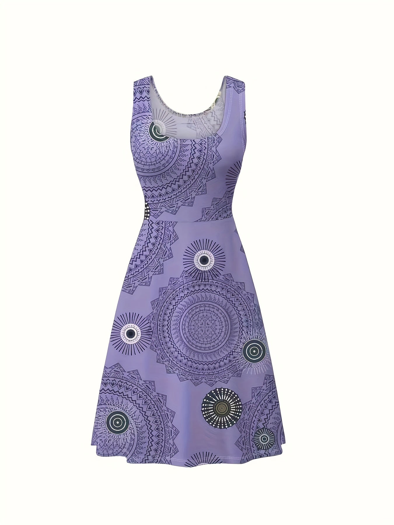  Floral Print Round Neck Tank Dress
