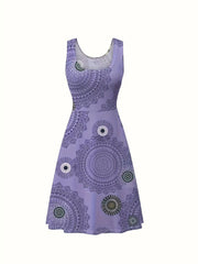  Floral Print Round Neck Tank Dress